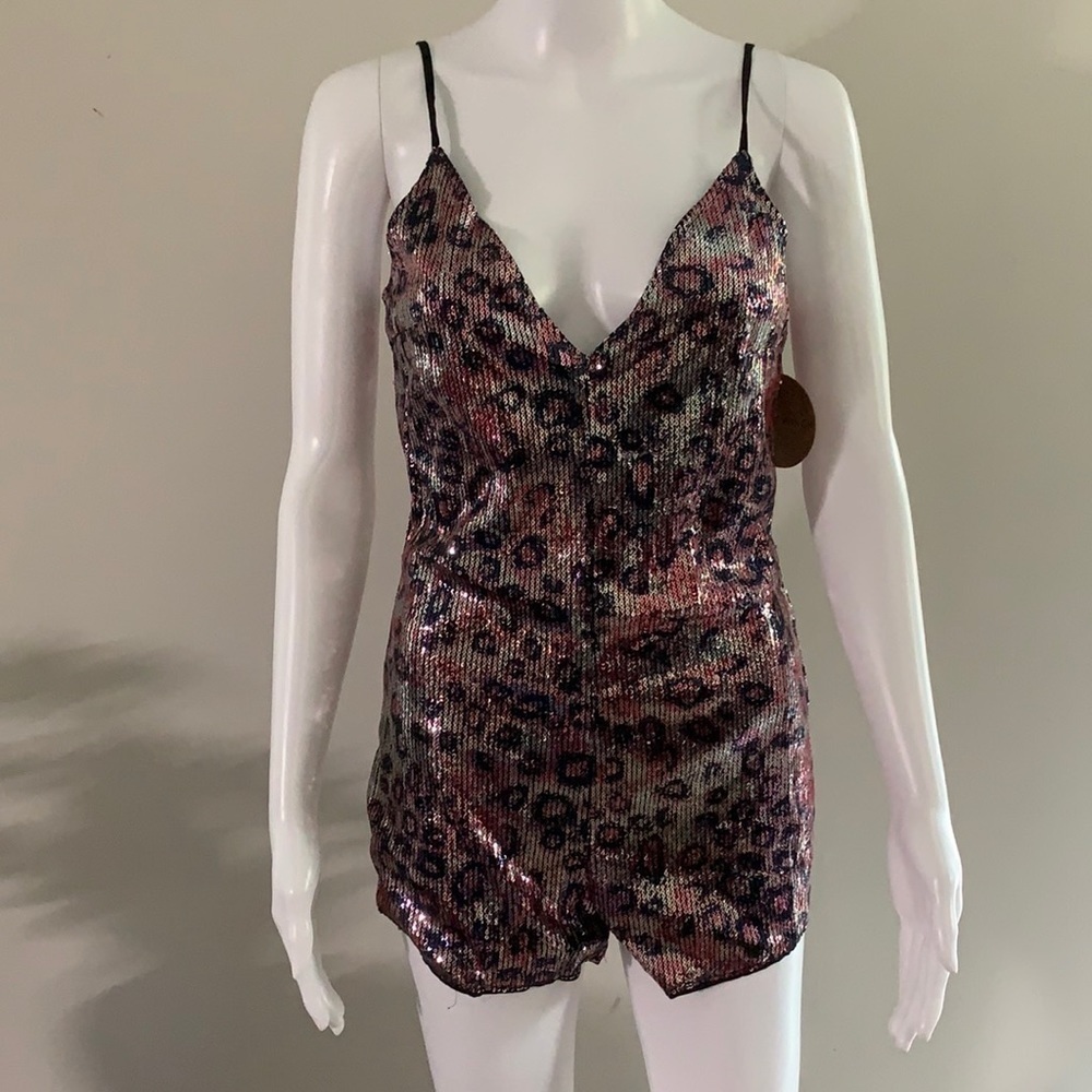 Honey Punch Sequin Animal print Romper XS